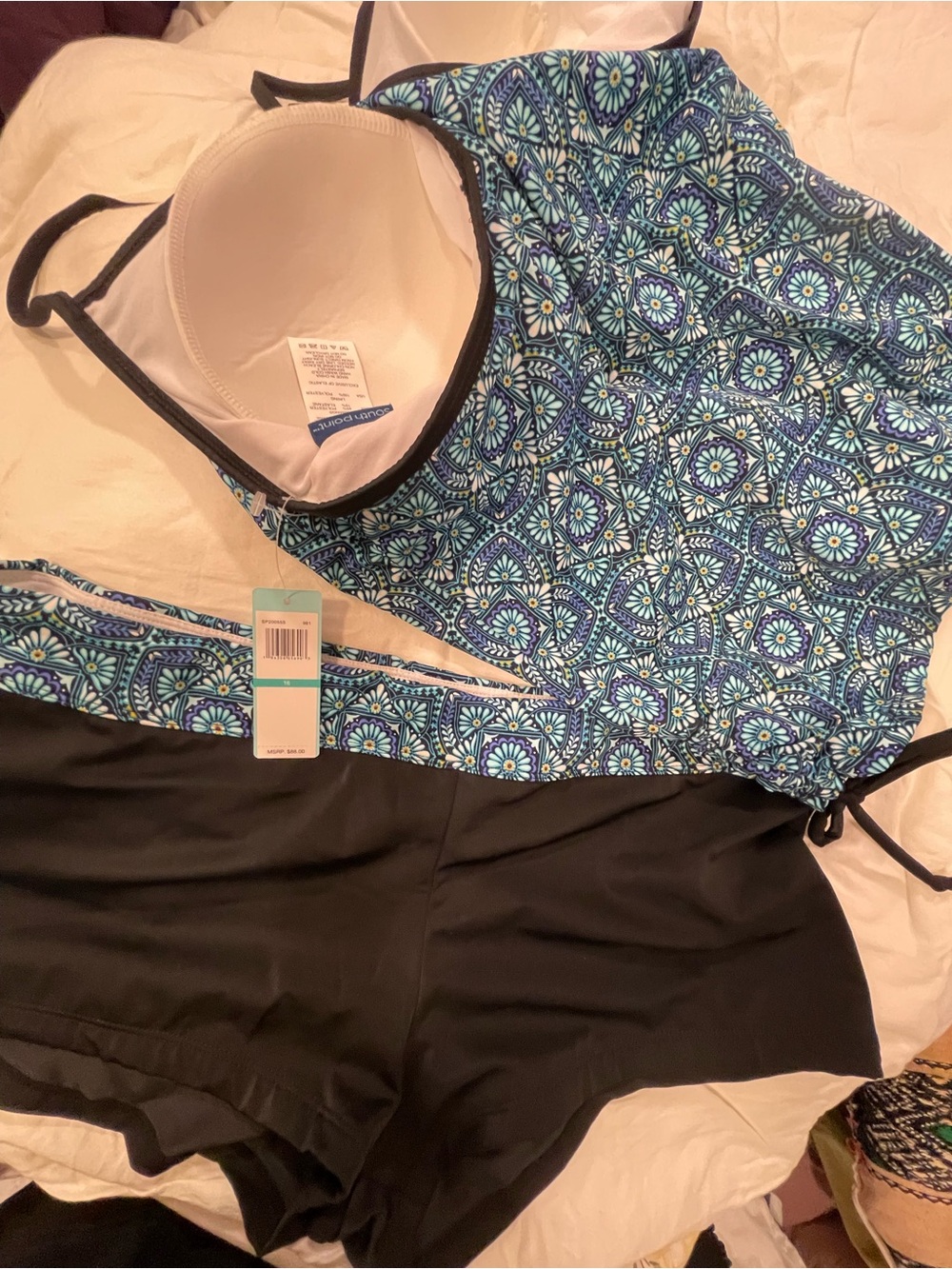 Black Athletic Shorts with Blue Patterned Legging